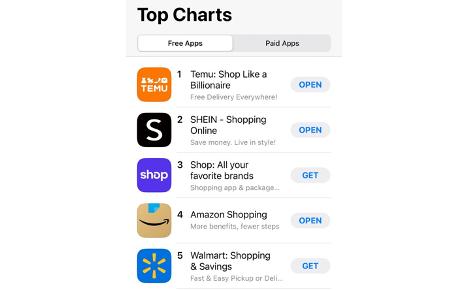 Temu 仍位于 Apple Store 免费榜第一